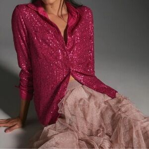 Anthropologie NWT Sequin Raspberry color pink  Women's Top